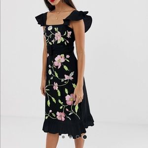 ASOS black midi dress with embroidery